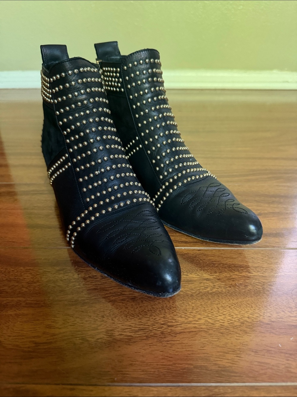Anine Bing Black Leather Studded Pointed Ankle Boots
